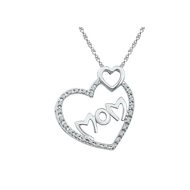 1/10 Cttw Sterling Silver Round Diamond Double Heart Pendant 